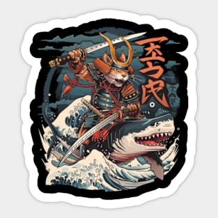 Shark Riding Kitty Cat Sticker